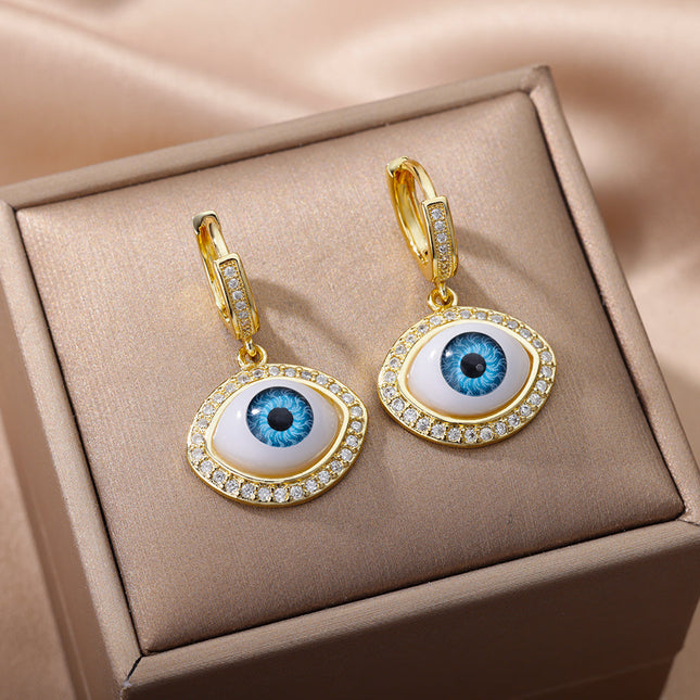 SOUVOIR Gold 14K Gold Plated, Zirconia Earrings Valhalla Earrings | Gold Zirconia Evil Eye