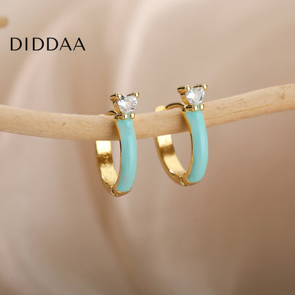 Velvet Earrings | Gold White Zirconia Cute Hoop Earrings - Earrings