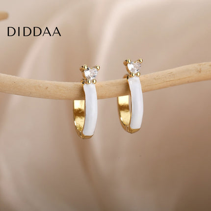 Velvet Earrings | Gold White Zirconia Cute Hoop Earrings - Earrings