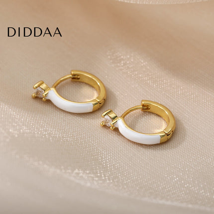 Velvet Earrings | Gold White Zirconia Cute Hoop Earrings - Earrings