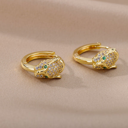 SOUVOIR 14K Gold Plated, Zirconia Earrings Verde Earrings | Gold Zirconia Panther Animal Hoop Earrings