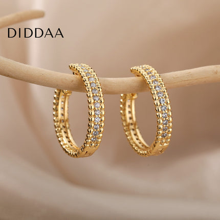 Versae Earrings | Gold Silver Zirconia Luxury Hoop Earrings - Earrings