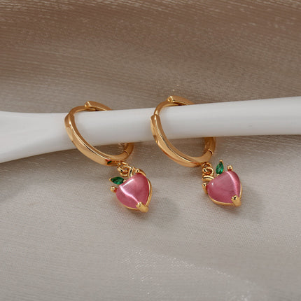 SOUVOIR 14K Gold Plated, Zirconia Earrings Very Berry Earrings | Gold Strawberry Hoop Earrings