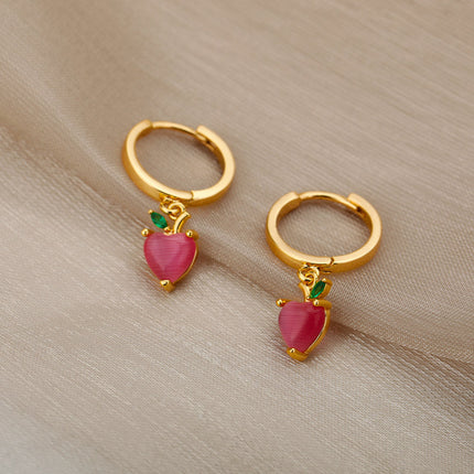 SOUVOIR 14K Gold Plated, Zirconia Earrings Very Berry Earrings | Gold Strawberry Hoop Earrings