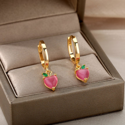 SOUVOIR Gold 14K Gold Plated, Zirconia Earrings Very Berry Earrings | Gold Strawberry Hoop Earrings