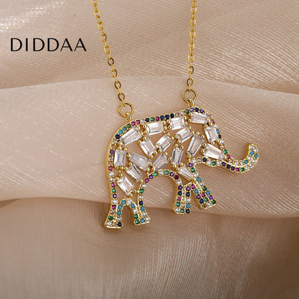 Vianda Pendant Necklace | Gold Colorful Zirconia Elephant - Necklaces
