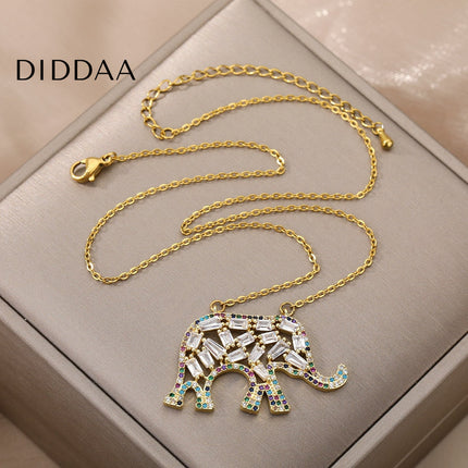 Vianda Pendant Necklace | Gold Colorful Zirconia Elephant - Necklaces