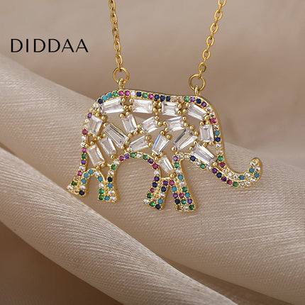 Vianda Pendant Necklace | Gold Colorful Zirconia Elephant - Necklaces