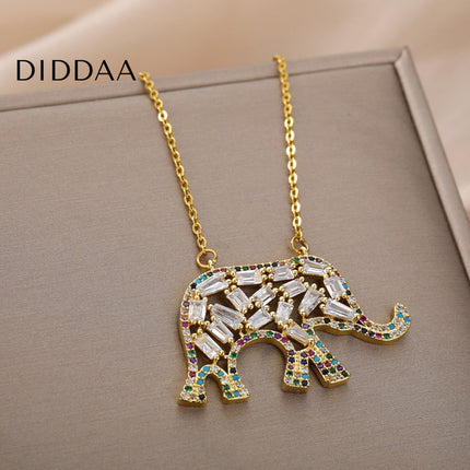 Vianda Pendant Necklace | Gold Colorful Zirconia Elephant - Necklaces