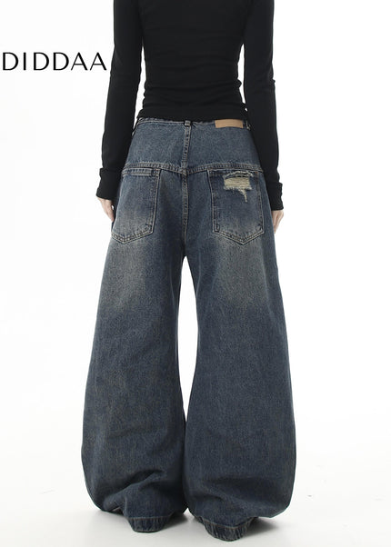 Vintage Blue Ripped Bootcut Jeans for Men and Women - Women’s Jeans