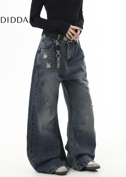 Vintage Blue Ripped Bootcut Jeans for Men and Women - Women’s Jeans