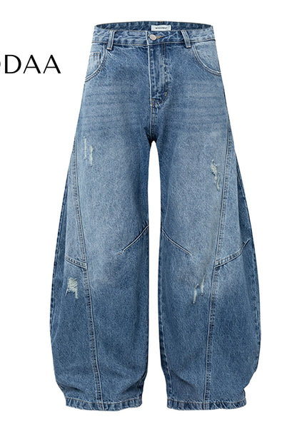 Vintage Wash Distressed Wide-Leg Banana Pants - S / Light Blue - Women’s Jeans