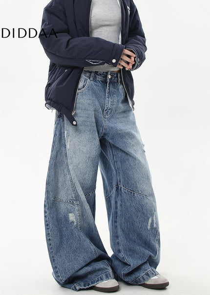 Vintage Wash Distressed Wide-Leg Banana Pants - Women’s Jeans