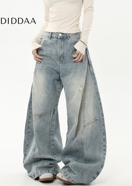 Vintage Wash Distressed Wide-Leg Banana Pants - Women’s Jeans