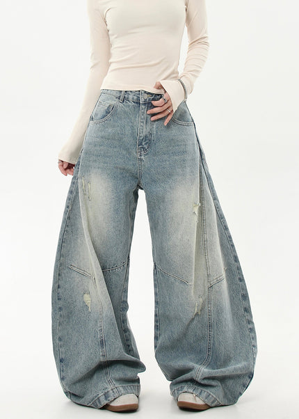 Vintage Wash Distressed Wide-Leg Banana Pants - Women’s Jeans