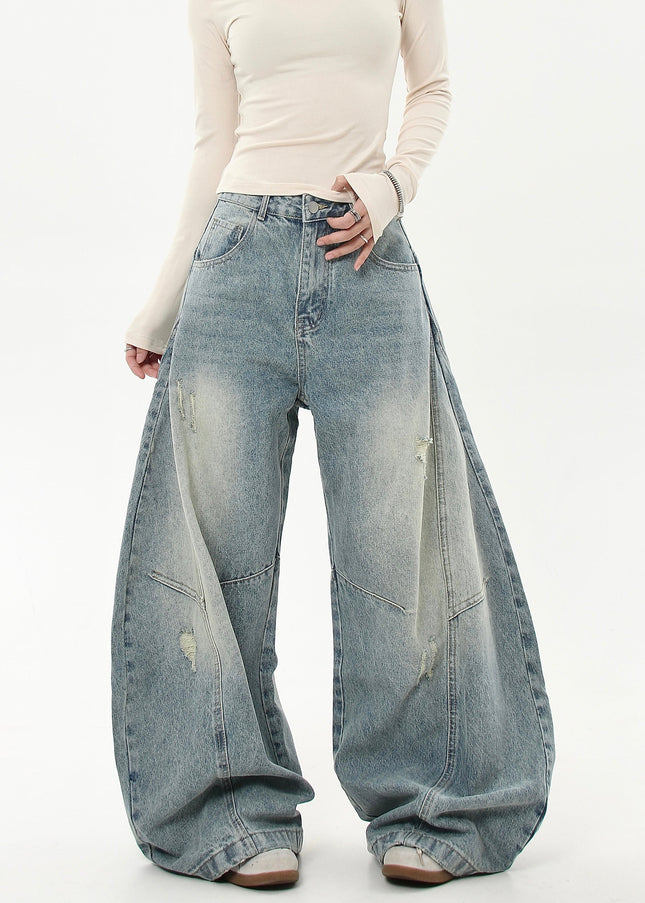 Vintage Wash Distressed Wide-Leg Banana Pants - Women’s Jeans