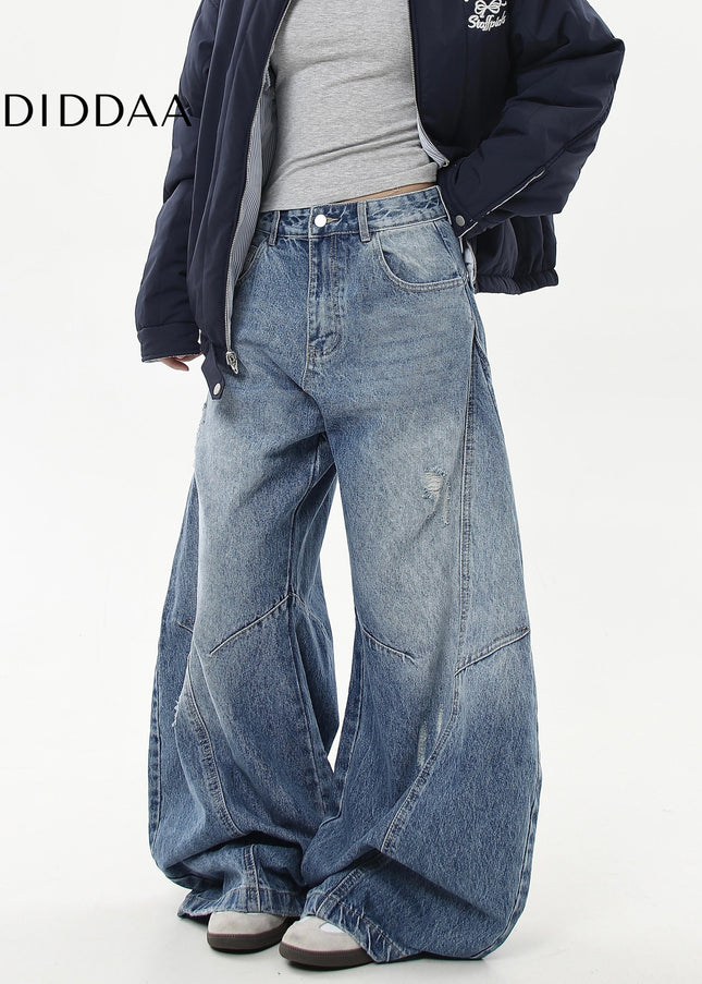 Vintage Wash Distressed Wide-Leg Banana Pants - Women’s Jeans