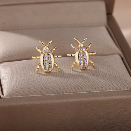 Vivienne Earrings | Gold Beetle Zirconia Stud Earrings