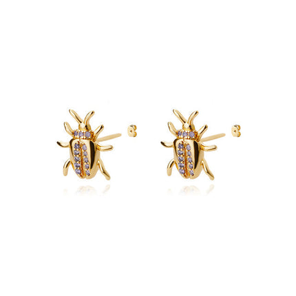 Vivienne Earrings | Gold Beetle Zirconia Stud Earrings