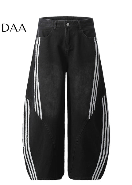 Washed Black Deconstructed Wide Leg Jeans for Men and Women - S / Black - Women’s Jeans