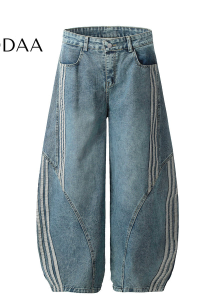 Washed Black Deconstructed Wide Leg Jeans for Men and Women - S / Blue - Women’s Jeans