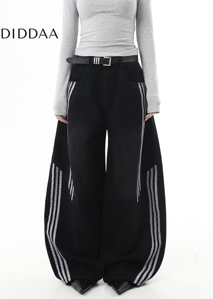 Washed Black Deconstructed Wide Leg Jeans for Men and Women - Women’s Jeans