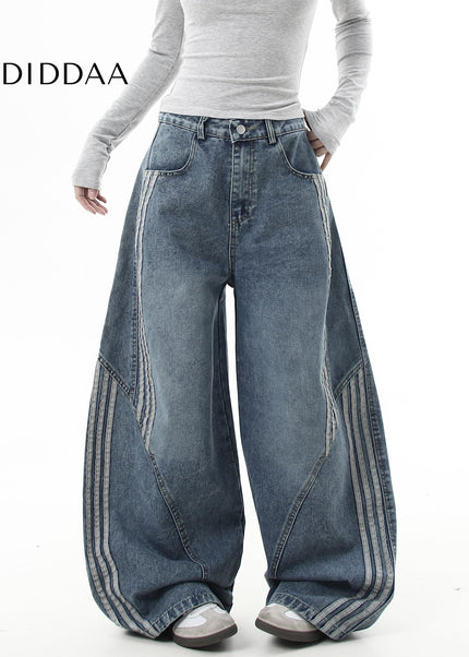 Washed Black Deconstructed Wide Leg Jeans for Men and Women - Women’s Jeans