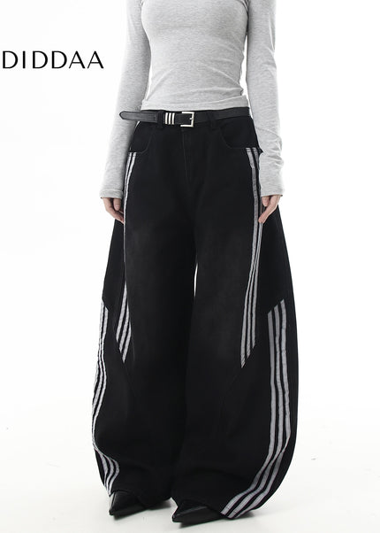 Washed Black Deconstructed Wide Leg Jeans for Men and Women - Women’s Jeans