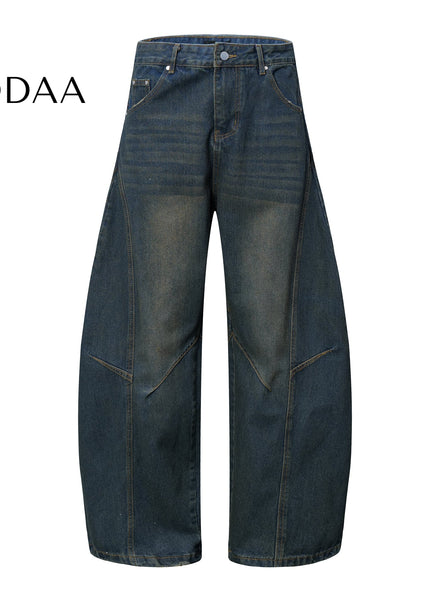 Washed Black Distressed Loose Wide-Leg Scimitar Jeans - S / Dark Blue - Women’s Jeans