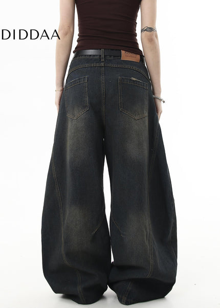 Washed Black Distressed Loose Wide-Leg Scimitar Jeans - Women’s Jeans