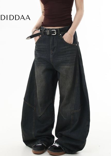 Washed Black Distressed Loose Wide-Leg Scimitar Jeans - Women’s Jeans