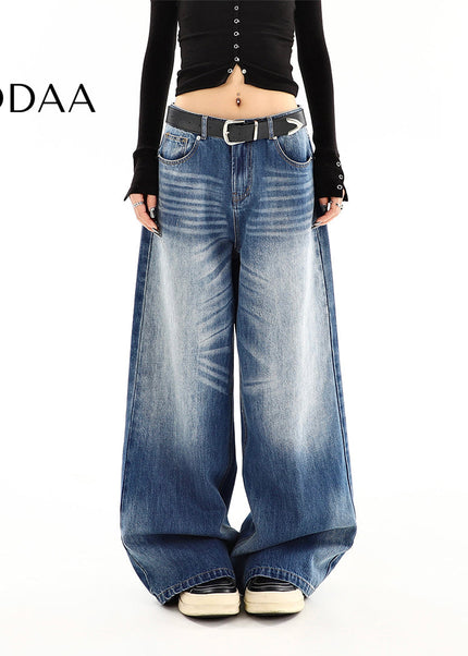 Washed Blue Distressed Wide Leg Jeans for Women - S / Blue - Women’s Jeans