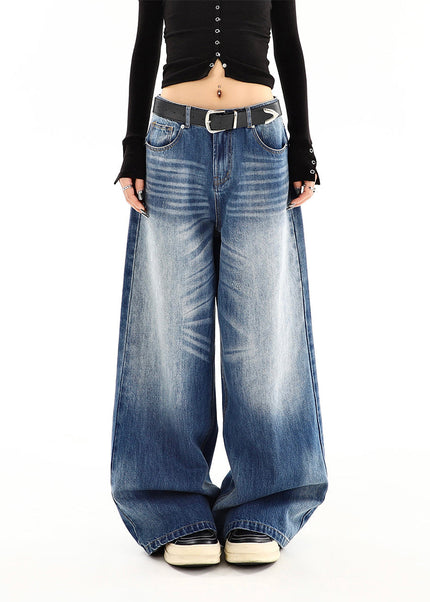 Washed Blue Distressed Wide Leg Jeans for Women - Women’s Jeans