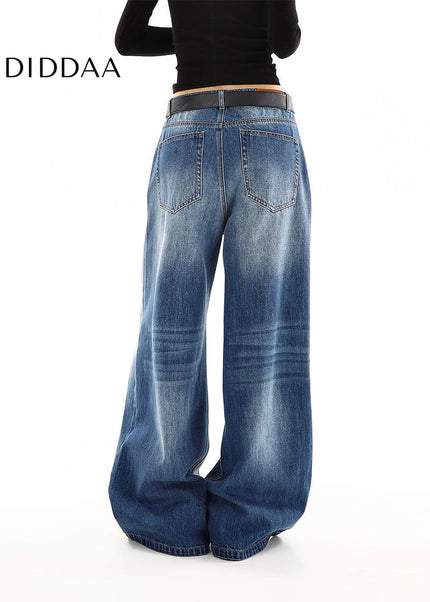 Washed Blue Distressed Wide Leg Jeans for Women - Women’s Jeans