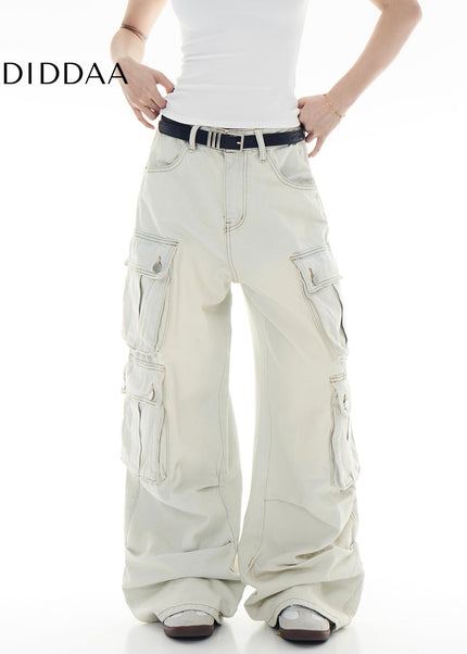 Washed Blue Multi-Pocket Cargo Jeans for Men and Women - Women’s Jeans