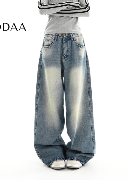 Washed Distressed Cargo Wide Leg Jeans for Women - S / Blue - Women’s Jeans