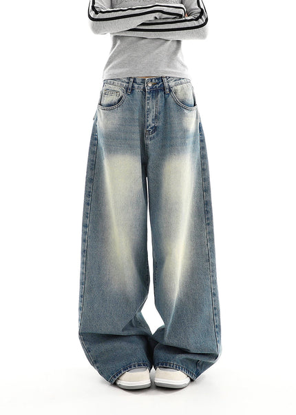 Washed Distressed Cargo Wide Leg Jeans for Women - Women’s Jeans