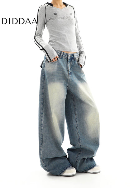 Washed Distressed Cargo Wide Leg Jeans for Women - Women’s Jeans