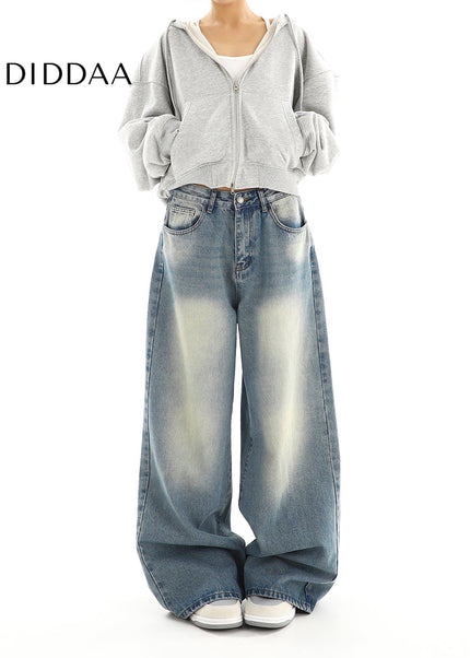 Washed Distressed Cargo Wide Leg Jeans for Women - Women’s Jeans