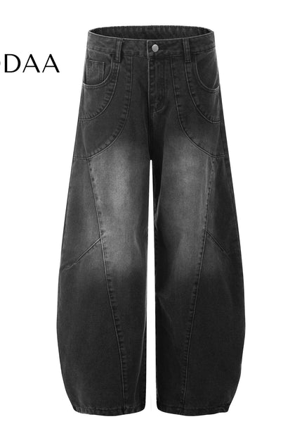 Washed Distressed Loose Wide-Leg Scimitar Jeans - S / Black - Women’s Jeans