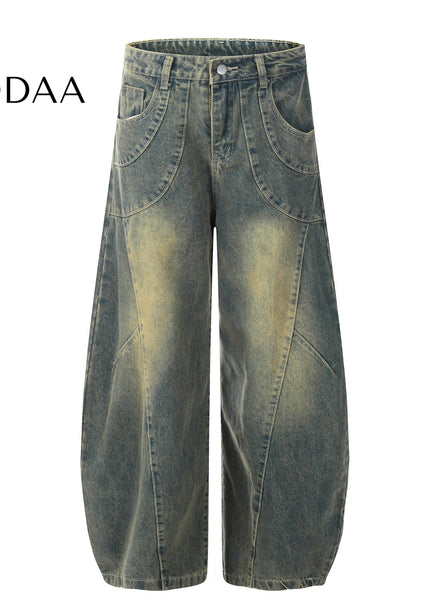 Washed Distressed Loose Wide-Leg Scimitar Jeans - S / Vintage Blue - Women’s Jeans