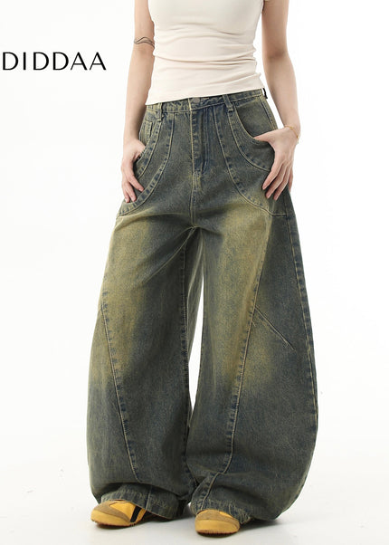 Washed Distressed Loose Wide-Leg Scimitar Jeans - Women’s Jeans