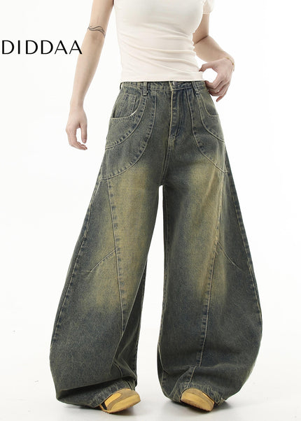 Washed Distressed Loose Wide-Leg Scimitar Jeans - Women’s Jeans