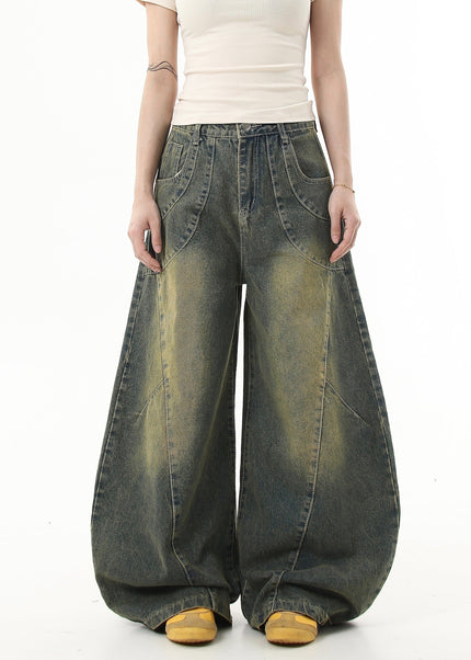 Washed Distressed Loose Wide-Leg Scimitar Jeans - Women’s Jeans