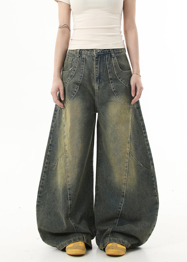 Washed Distressed Loose Wide-Leg Scimitar Jeans - Women’s Jeans