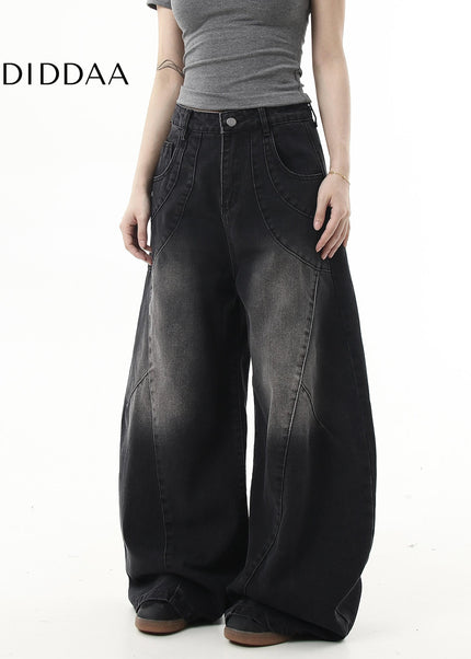 Washed Distressed Loose Wide-Leg Scimitar Jeans - Women’s Jeans