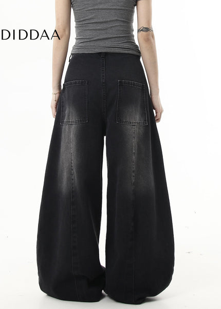 Washed Distressed Loose Wide-Leg Scimitar Jeans - Women’s Jeans