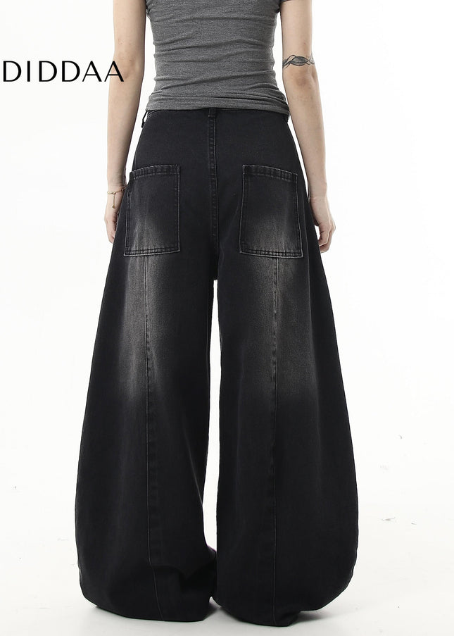 Washed Distressed Loose Wide-Leg Scimitar Jeans - Women’s Jeans