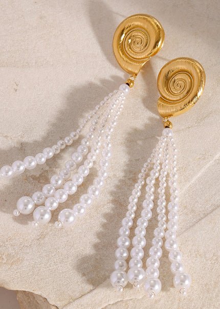 Jieding European and American stainless steel pearl earrings high-quality tassel earrings 18k titanium steel earrings cross-border earring