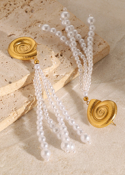 Jieding European and American stainless steel pearl earrings high-quality tassel earrings 18k titanium steel earrings cross-border earring